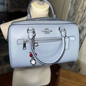 COACH Rowan Gray Blue Pebble Leather Crossbody Purse Bag Silver Hardware #79946